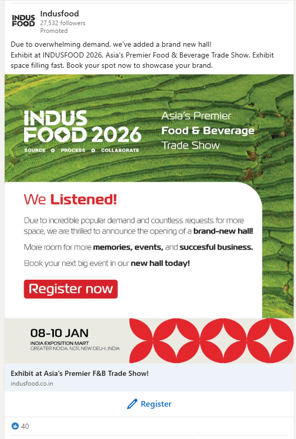 IndusFood lead generation LinkedIn ad