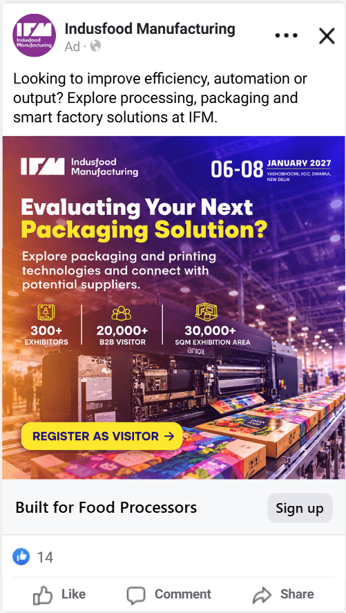 IndusFood Manufacturing 2027 lead generation Meta ad
